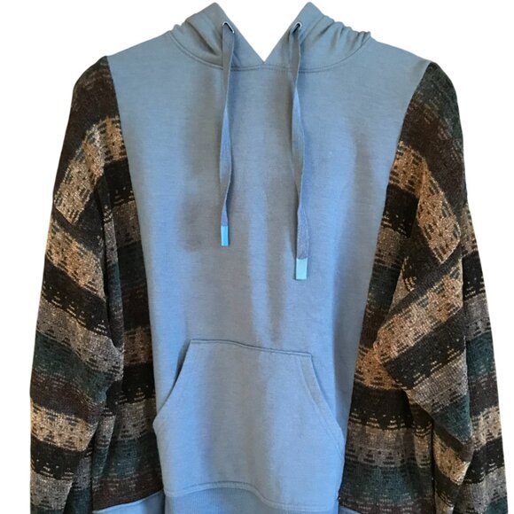 Upcycled Hoodie With Sweater Sleeves, Plus Size: Blue Sweatshirt Jacket - Picture 8 of 10